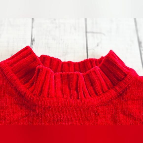 Vintage Jennifer Moore Chenille Black & Red High Neck Fairisle Christmas Sweater - Picture 7 of 15